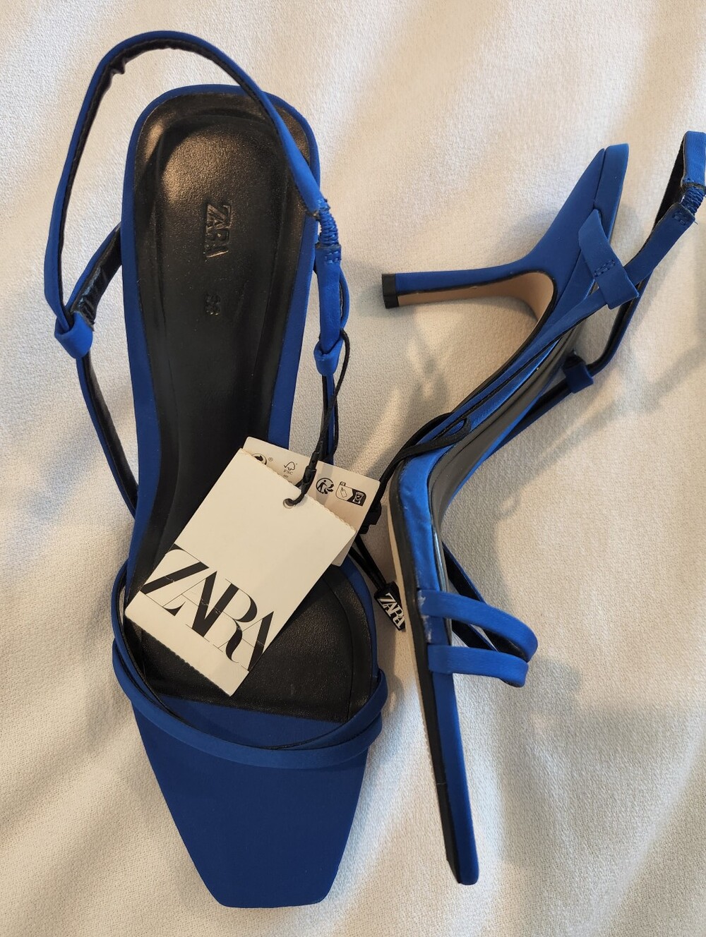 NWT Zara Blue Strappy Heels Sandals US 7.5 EU 38